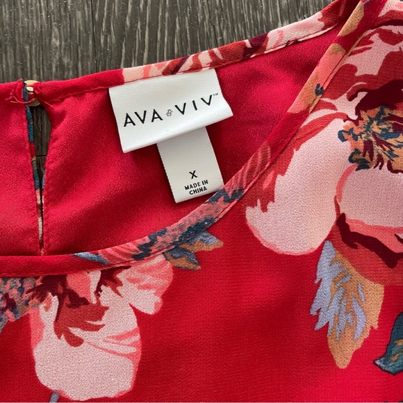Ava & Viv Red Floral Chiffon Midi Dress - Picture 5 of 10